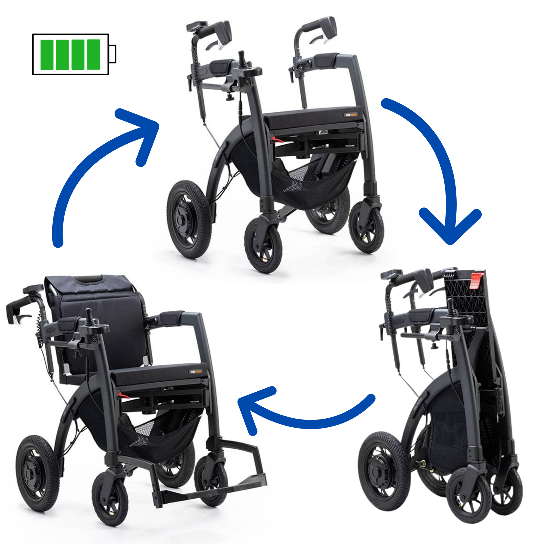 Rollz Motion Electric 3-in-1 rollator rolstoel combinatie – elektrische ondersteuning